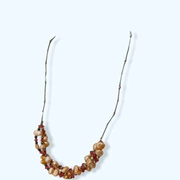 Bohemian Pearl & Coral Beaded Necklace Hippie Festival Beach - Picture 1 of 3